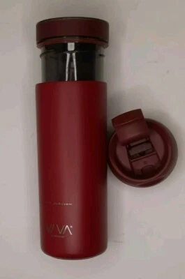 Taza de té y café aislada VIVA Recharge rojo granate y prensa francesa de viaje Foto 1 de 4