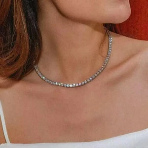 9Ct Round Cut Lab Grown VS-FG Diamond Women's' Tennis Necklace 18" 925 Silver - Picture 1 of 9