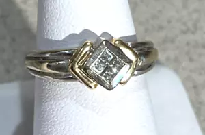 Princess Cut Diamant Ring 2Tone 14K Gold 4 Diamanten 4,1 gm Gesamtgewicht ADL Gr. 6,75 - Bild 1 von 8