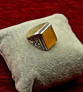 Anillo yemení de plata esterlina 925 amarillo Aqeeq/ágata para hombre-9 1/2 talla EE. UU./S Reino Unido - Imagen 1 de 4