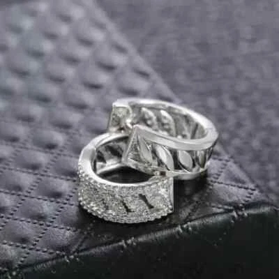 2 Ct Round Cut Moissanite Women Gift Hoop Earring 14k White Gold Plated - Image 1 of 4