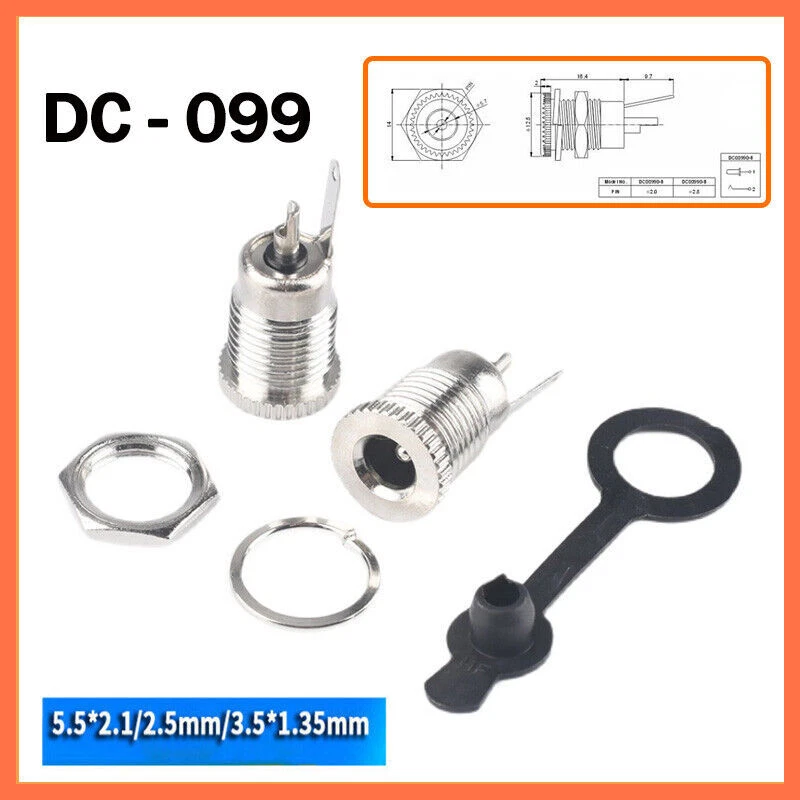 Socket Jack Female Panel MountDC Power Connector Plug 5.5 x 2.1mm 5.5 x 2.5mm - Image 1 of 4