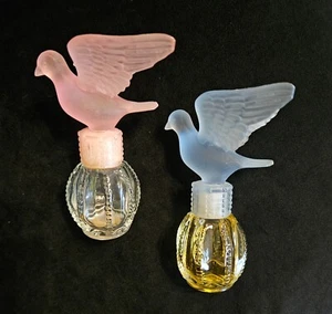 DELAGER ROYAL DOVE ( 2 ) PARFÜMFLAKONS BLUE BIRD VOLL ROSA VOGEL LEER VINTAGE - Bild 1 von 10