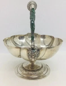 German Antique .812 13 Silver Enamel Mythological Handled Faces Bowl - Picture 1 of 10