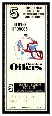 1991 Oilers v Broncos NFL Ticket 10/6 John Elway 2TDs Astrodome 82009 - Image 1 of 2
