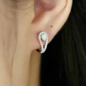 3 Ct Round Cut Lab Created Diamond Huggie Hoop Earrings 14K White Gold Plated - Picture 1 of 6