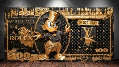 LEINWAND BILD ER XXL POP ART ABSTRAKT GOLDEN DAGOBERT 100 DOLLAR SCHEIN BÖRSE - Bild 1 von 4