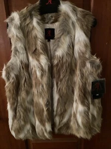 Gilet pelliccia sintetica Adrienne Landau nuovo con etichette L vintage animale boho hippy festival trendy - Foto 1 di 5