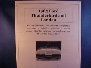 1965 Ford Thunderbird factory cost/dealer retail pricing for '65 cars + options - Picture 1 of 1