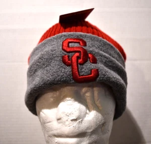 USC Trojans "SC" Pom Fleece Knit Beanie Red, Gray SC Apparel Adult OSFM NWT - Picture 1 of 6