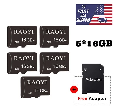 5X 10X 16GB Micro SD Card Memory Card TF Micro SDHC Card For Camera With Adapter - Image 1 of 3