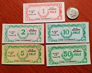 5 COAMO SUPERMARKET Set Vale Ficha Cupones FOOD STAMP Token PUERTO RICO Billete - Foto 1 di 9