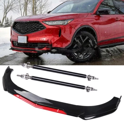 For Acura MDX Front Bumper Lip Spoiler Splitter Strut Rods Kit Gloss Black Red — 第 1/4 张图片