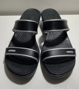 crocs petra wedge two strap sandals US8 black - Picture 1 of 7