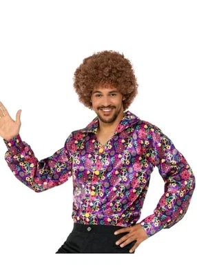 Camisa masculina discoteca Smiffys anos 60 psicodélica CND fantasia tamanho XL - Imagem 1 de 4