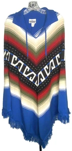 Poncho tejido vintage JR Rappers talla única serape flecos bohemio tribal suroeste - Imagen 1 de 7