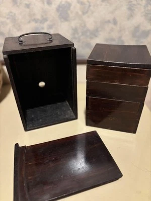 Caixa de chá japonesa antiga de madeira Chabako em camadas estilo Bento armazenamento vintage - Imagem 1 de 4