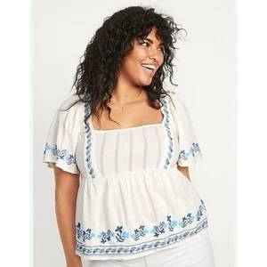 NEW~ Old Navy Flutter-Sleeve Smocked Matching Embroidery Swing Blouse 3X - Picture 1 of 5