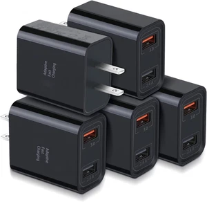 Quick Fast Charge 3.0 USB Wall Charger,  5 Pack 30W Dual USB Power Adapter (Fast - Picture 1 of 12