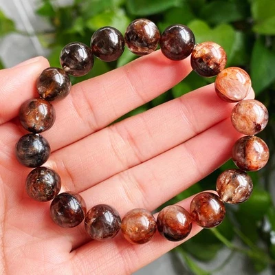 Pulsera de cuentas de cristal de cuarzo fantasma multiinclusiones rojo natural de 11 mm 2514 Foto 1 de 4