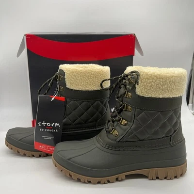 Botas de inverno impermeáveis Cougar tamanho 10 colcha verde oliva média Carlisle com cadarço - Imagem 1 de 4