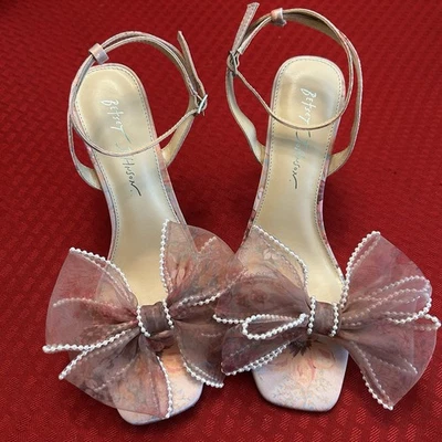 Sandalias de tacón Betsey Johnson Usadas en Excelente Condición Para Mujer Talla 10 Fawn Malla Lazo Floral Foto 1 de 4