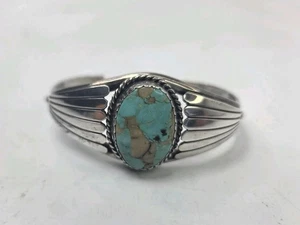 Bracciale AJ Platero Argento Sterling 925 Design Ventaglio Turchese Navajo 33g - Foto 1 di 11