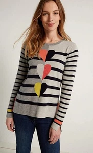 White Stuff Women's Triple Heart Jumper Top Size 12 Knitwear Grey Lightweight - Picture 1 of 13