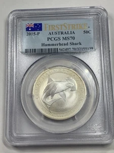 2015p hammerhead shark 50c 1/2 oz .999 silver ms70 PCGS First Strike - Picture 1 of 3