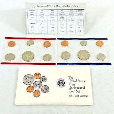 1992 U.S. Mint Uncirculated 10 Coin Set (D & P Mint Marks, Original Envelope) 17 - Image 1 of 4