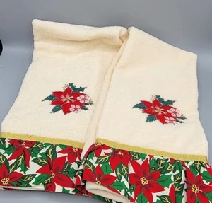 2 Vintage Handtücher Jillian Rose RA Briggs Weihnachten Baumwolle Rüschen Weihnachtsstern - Bild 1 von 6