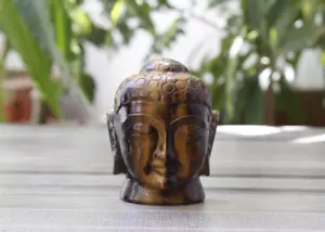 Estatua cabeza de Buda ojo de tigre de 3 pulgadas tallada a mano piedra ídolo de Buda escultura - Imagen 1 de 8