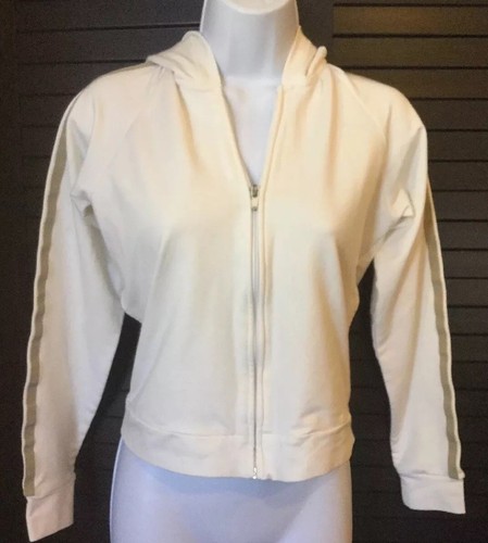 OFF WHITE Felpa con cappuccio J Crew palestra bianco panna atletica zip donna taglia small