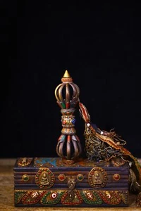 9" Tibet Ancient bronze red turquoise gem Vajra Dorje Phurpa Exorcism Talisman - Picture 1 of 14