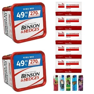 2x Benson & Hedges 270g Giga Box Volumentabak + 1000 Hülsen + 5 Feuerzeuge - Bild 1 von 6