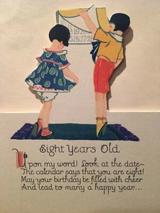 vintage birthday card 1920s child's illustration eight year old unused - Picture 1 of 5