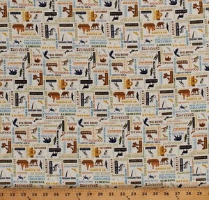 Cotton National Parks Wildlife Animals Words on Cream Fabric Print BTY D472.29 - Picture 1 of 1