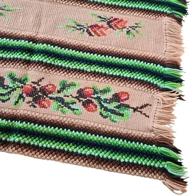 Vtg Embroidered look Crochet Afghan Blanket Throw Hippie Boho Warm Brown READ - Image 1 of 4