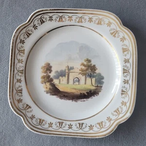 ANTIQUE STAFFORDSHIRE HAND PAINTED ENTRANCE GATE SCENE C1825 PLATE C1825 - Picture 1 of 3