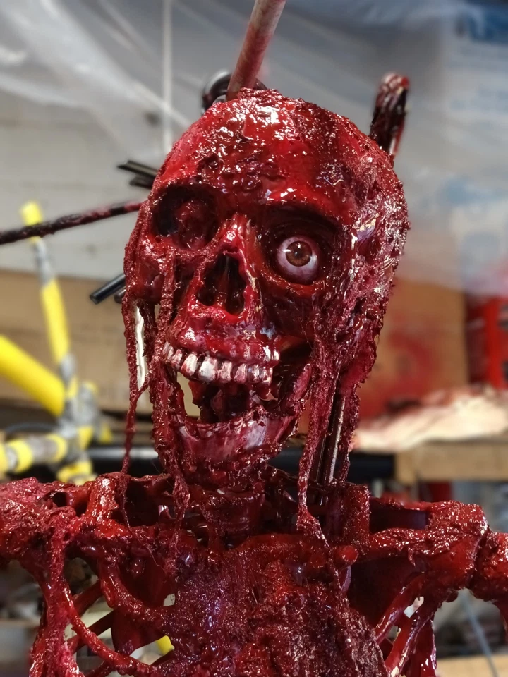 New! GORY SKELETON on HOOK Halloween Props, OOAK by: MADMATSHORRORSHOP  - Image 1 of 4