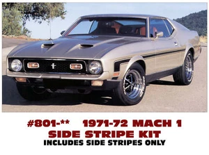 GE-801 1971-73 FORD MUSTANG - MACH 1 o BOSS - KIT DE RAYAS LATERALES DE HOCKEY - 3 COLORES - Imagen 1 de 2