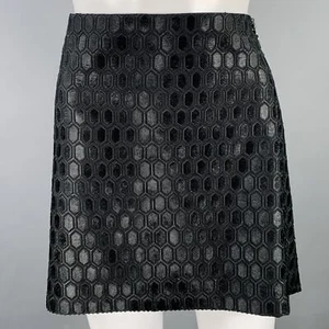 Minifalda SALVATORE FERRAGAMO Talla 6 Negra Lana Cabello de becerro Cremallera Geométrica - Imagen 1 de 5