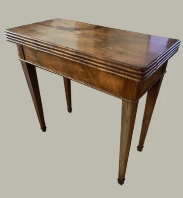 table de jeux ancienne, portefeuille en acajou époque Empire, tapis de jeu rond  - Photo 1/4