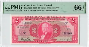 COSTA RICA 2 Colones 1967, P-235, PMG 66 EPQ Gem UNC, Banco Central Overprint - Picture 1 of 2