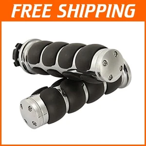 Premium Motorcycle Hand Grips 7/8" Chrome Black - Fits Suzuki, Kawasaki, Yamaha - Picture 1 of 9