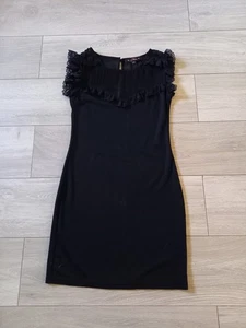 Miso Black Stretch Bodycon Dress Pleated Sheer & Lace Top Wiggle Party UK8 - Picture 1 of 16