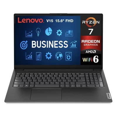 Lenovo V15 15.6" FHD AMD Ryzen 7 7730U 2.00GHz 12GB 512GB SSD W11P Laptop, BK - Image 1 of 4