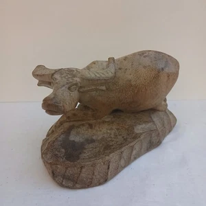 Vintage Hand Carved Wooden Water Buffalo Carabao Mini Sculpture Art Figurine 6" - Picture 1 of 7