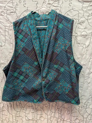 Chaleco Vintage Años 80 90 Para Mujer Napa Valley Reversible Estampado L/XL Abuela Foto 1 de 4