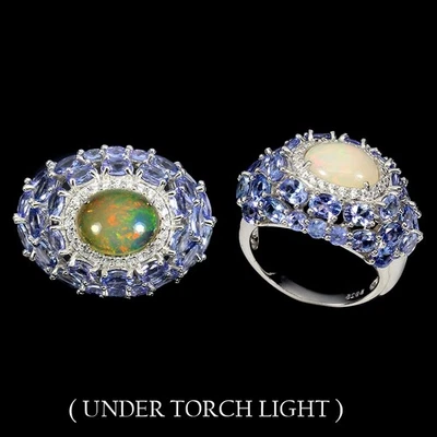 925纯银戒指椭圆形火蛋白石10x8毫米天然宝石首饰尺寸7.5 — 第 1/4 张图片